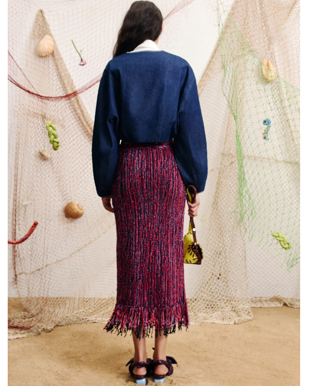 Nieve Sequin Knit Skirt in Red by Alemais