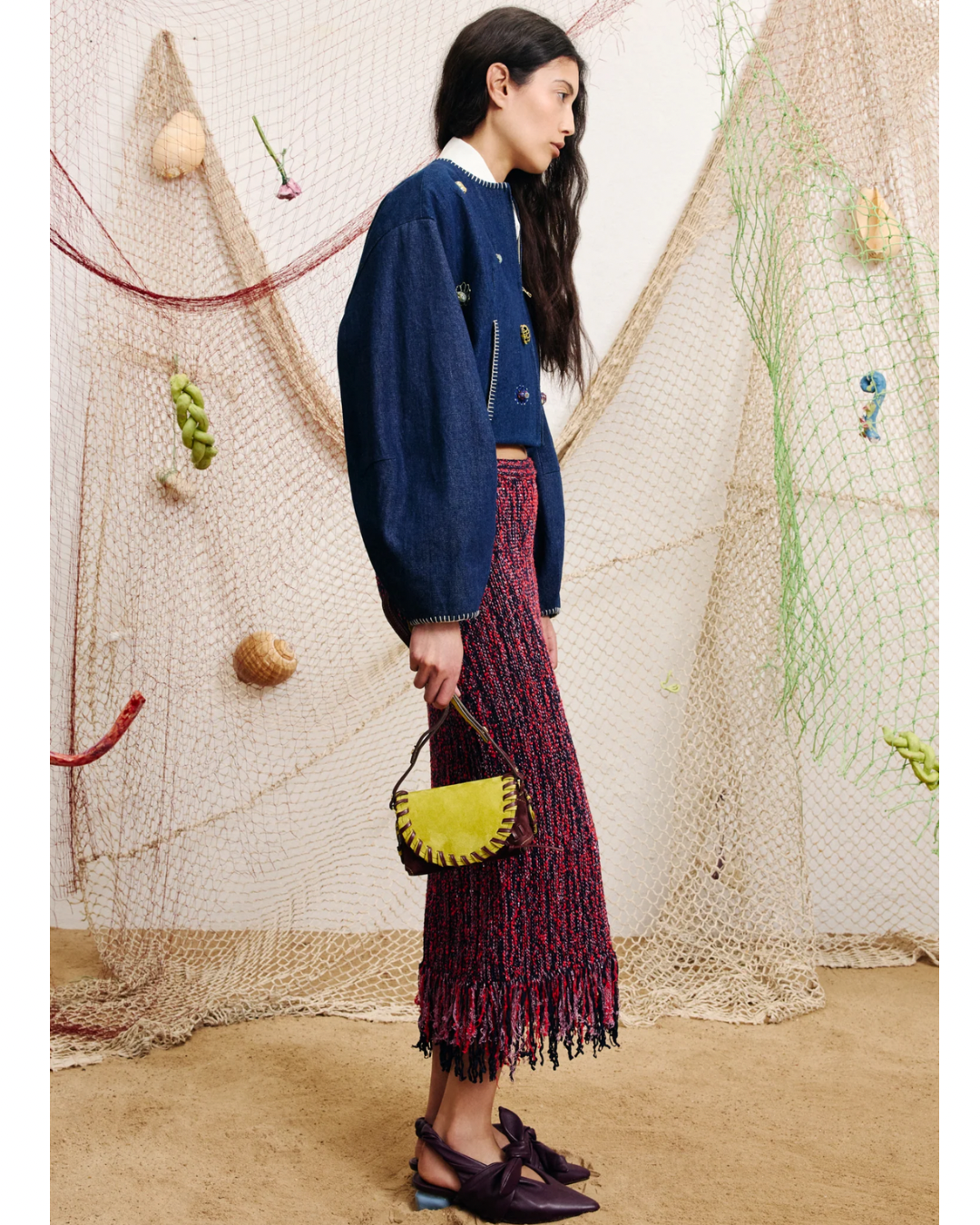 Nieve Sequin Knit Skirt in Red by Alemais