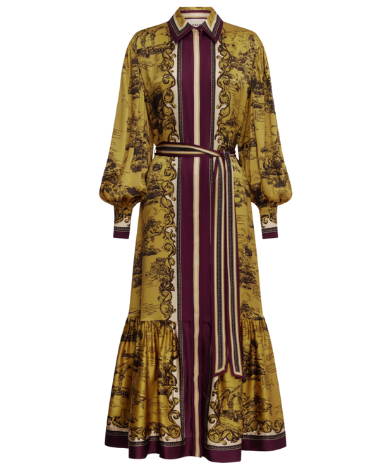 Martos Silk Shirt Dress in Gold by Alemais