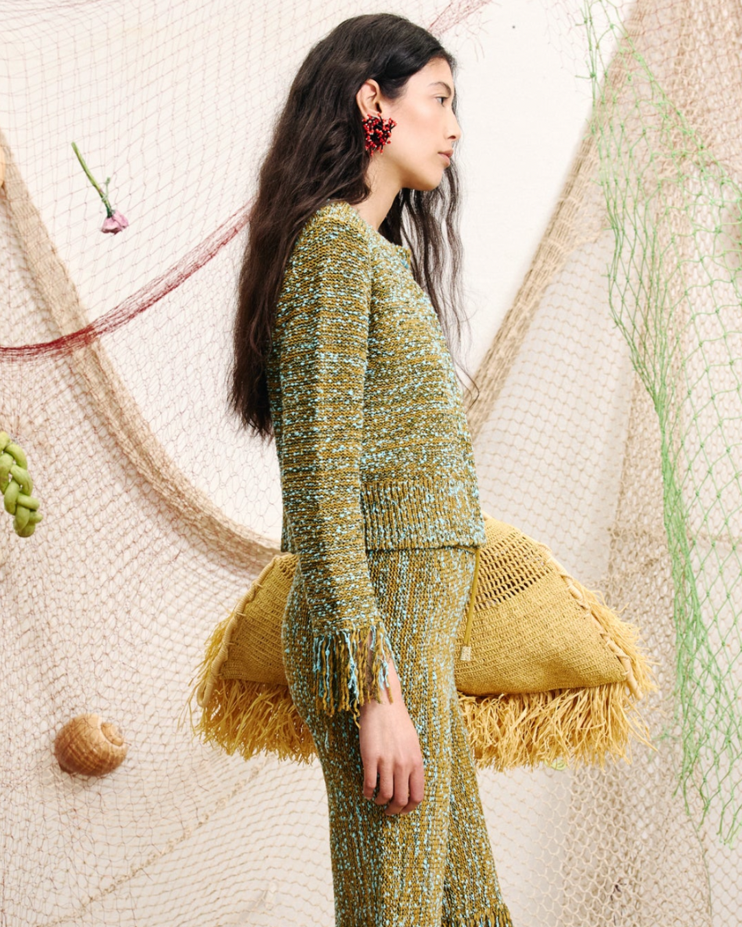 Nieve Sequin Cardigan in Khaki by Alemais