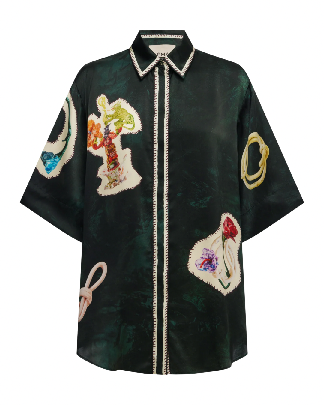 Florero Silk Shirt in Teal by Alemais