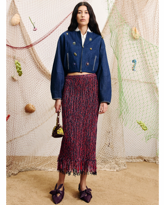 Nieve Sequin Knit Skirt in Red by Alemais