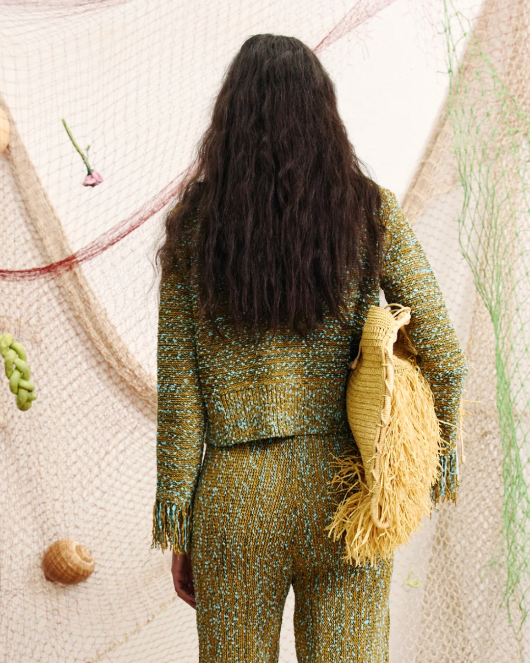 Nieve Sequin Cardigan in Khaki by Alemais