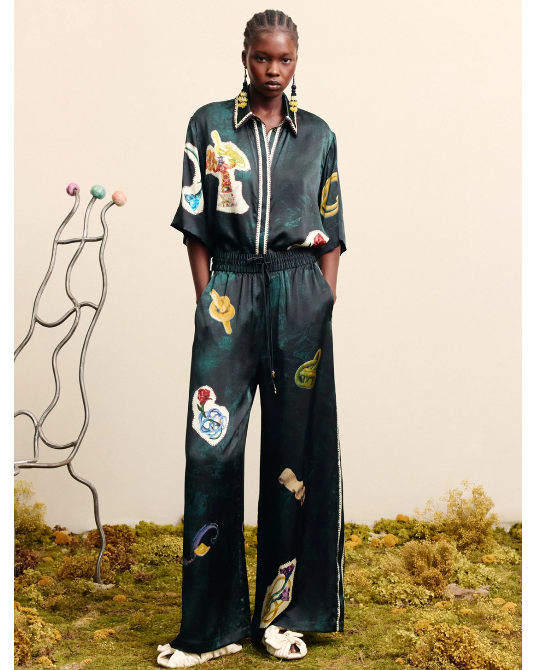 Florero Silk Pant in Teal by Alemais